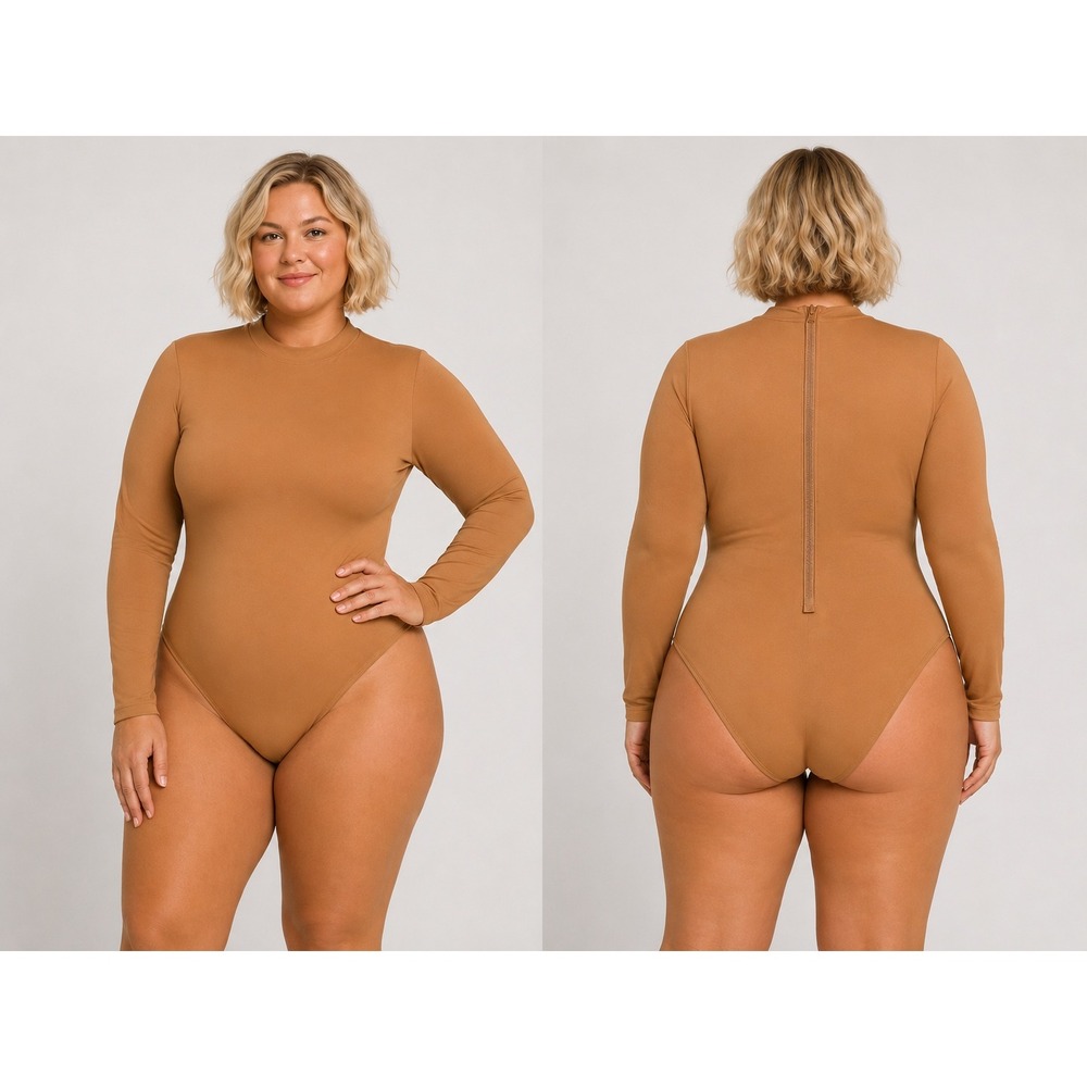SKIMS Swim Long‎ Sleeve One Piece Almond Womens 4X